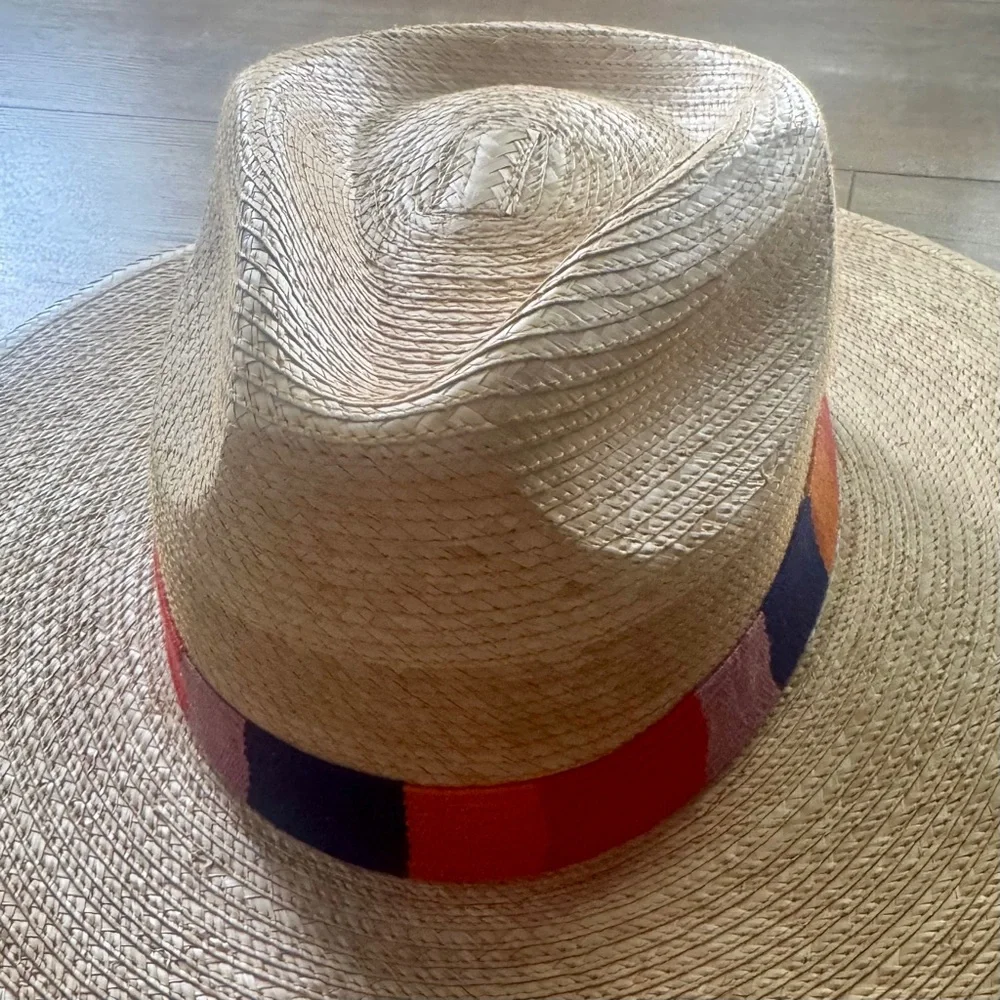 Striped Band Straw Fedora Hat - Natural